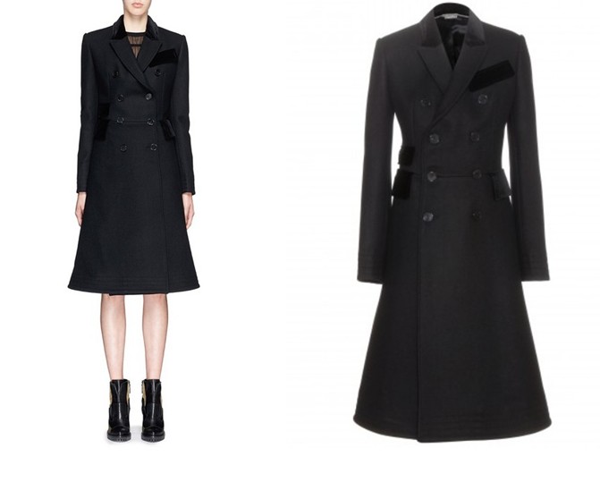 Le manteau du jour reprend les lignes et l'inspiration patchwork de ce modèle en laine et velours