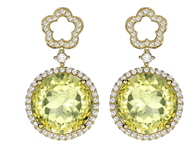 Kiki McDonough Eden Diamond Flower and Lemon Quartz Drop Earrings